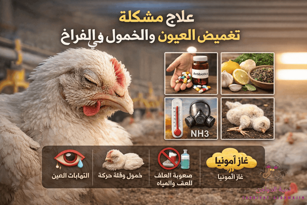 اسباب و علاج مشكلة تغميض العيون والخمول في الفراخ