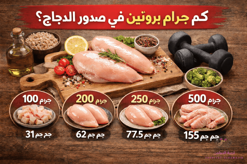كم جرام بروتين في صدور الدجاج
