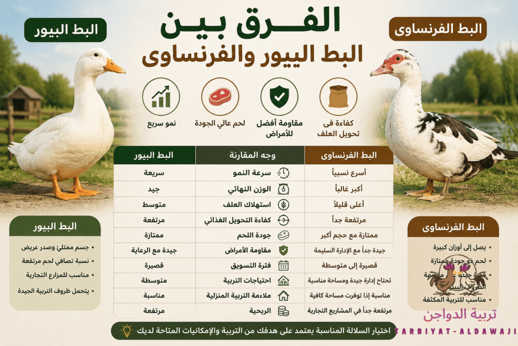 ما هو الفرق بين البط البيور والفرنساوى واهم مميزاتهم